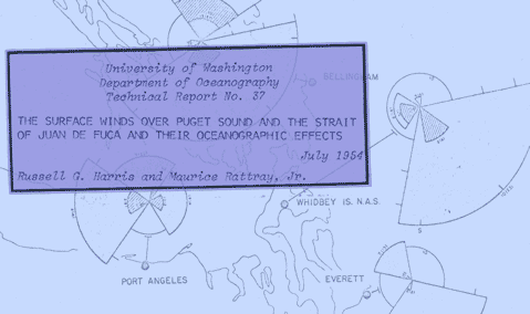 Figure and title from 1954 UW report on oceanographic effects of Puget Sound surface winds