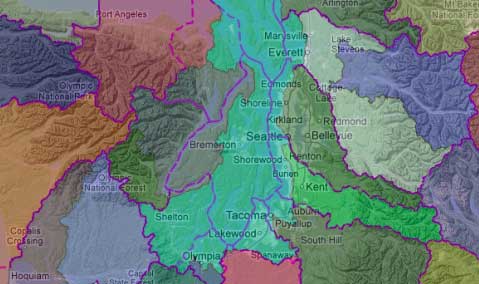 ERMA map: Watershed boundary subbasins with WRIA overlay