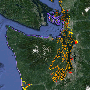 ERMA satellite map image showing linear shore types