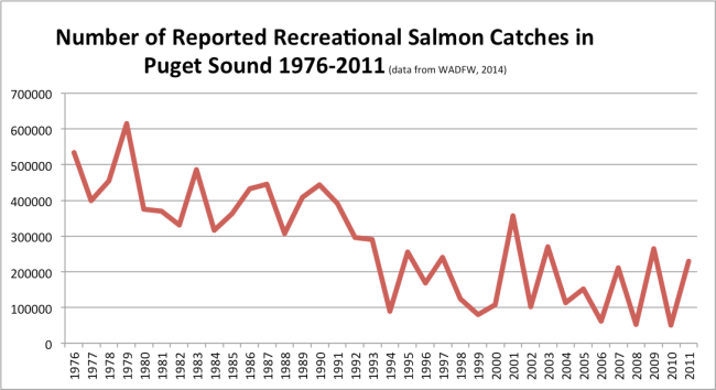 Figure 4. Reported recreational salmon catches in Puget Sound (1976-2011)