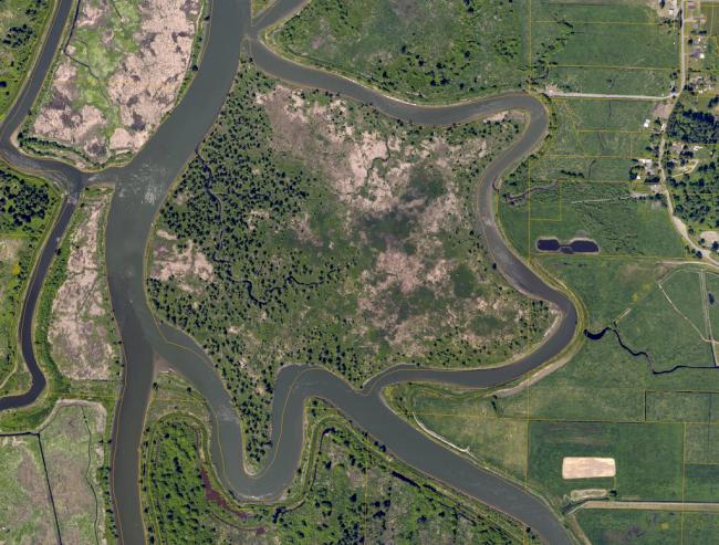 Aerial view of Otter Island in the Snohomish River.