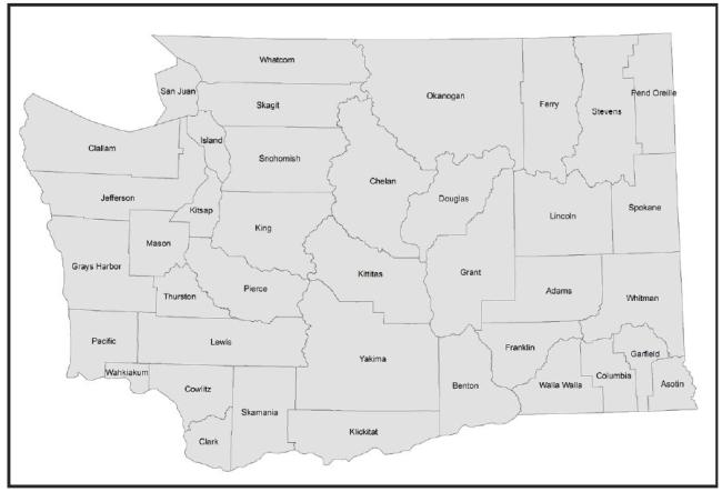 Map showing all counties withing Washington state