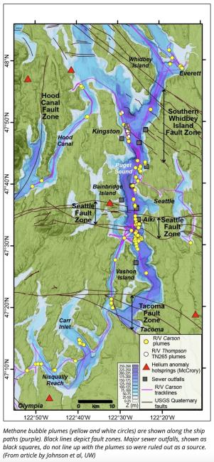 Map of m​​​​ethane bubble plumes in Puget Sound