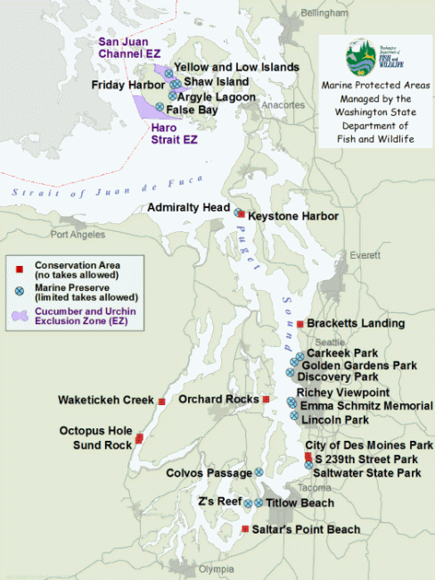 Figure 1. Marine Protected Areas within Puget Sound. Source: Washington Department of Fish & Wildlife