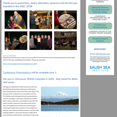 Screenshot of Salish Sea Ecosystem Conference website from 6/26/2018. https://wp.wwu.edu/salishseaconference/