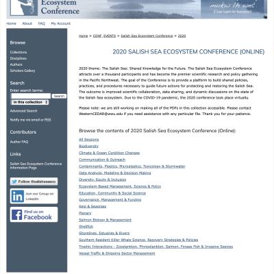 Screenshot of Salish Sea Ecosystem Conference website 