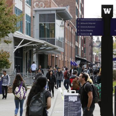 The University of Washington Tacoma has spurred sustainable urban development including re-purposing of historic buildings, new housing, a museum and retail district, multi-use trails, and light rail transit. Photo courtesy: UW Tacoma