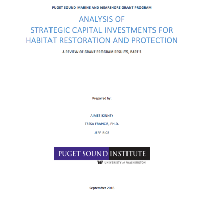 report cover: Analysis of strategic capital investments for habitat restoration and protection