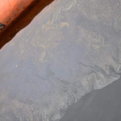 Close up of oil on water collected behind an oil boom. Photo: WA Department of Ecology (CC BY-NC 2.0) https://flic.kr/p/2f25AiG