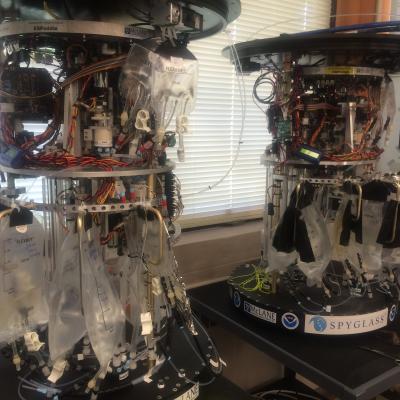 Monitoring devices deployed by NOAA for detecting harmful algal blooms. Photo by Rachael Mueller. 