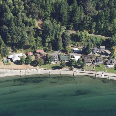 Aerial view of the Vashon Island shoreline. 