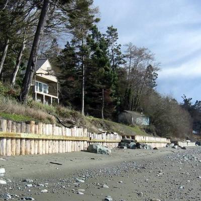 Timber pile bulkheads at Ledgewood Beach on Whidbey Island. Photo: Washington Department of Ecology https://flic.kr/p/mUeFc (CC BY-NC-ND 2.0)