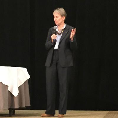 Dr. Roberta Bondar speaking to group