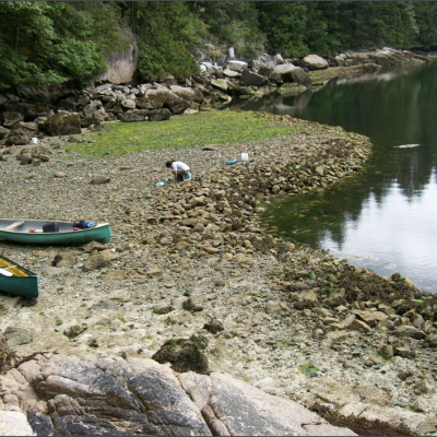 Clam gardens, while all being characterized by a level terrace behind a rock wall in the lower intertidal, are diverse in their shapes and sizes. Photo: Amy S. Groesbeck.Clam gardens, while all being characterized by a level terrace behind a rock wall in the lower intertidal, are diverse in their shapes and sizes.