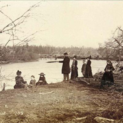 Cassells Point, Duwamish River, WA, ca. 1891. View is to the east, with streetcar bridge crossing the Duwamish River near South Park in the background. Photo credit: University of Washington Special Collections, Frank Laroche Photograph Collection.