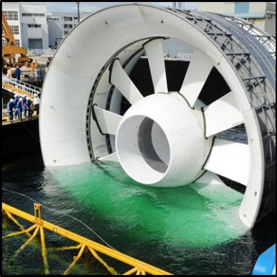 Tidal turbines like this one developed by OpenHydro, Ltd. will be installed in Puget Sound in mid 2015 as part of a demonstration project. Sustainable, large-scale development of tidal energy will require studying and learning from these early-stage projects. Image source: OpenHydro, Ltd./DCNS