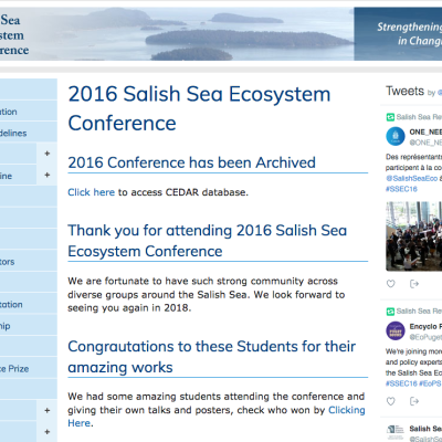 Screenshot of archived SSEC 2016 website at http://www.wwu.edu/salishseaconference/archived/2016/