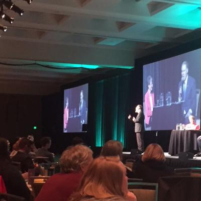 Former U.S. Secretary of the Interior Sally Jewell and WA Governor Jay Inslee helped kick off the Salish Sea Ecosystem Conference in Seattle on April 4, 2018. Photo: Jeff Rice/PSI