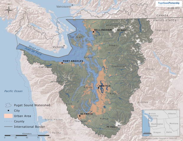 Puget Sound Watershed Boundary. Map courtesy of Puget Sound Partnership.