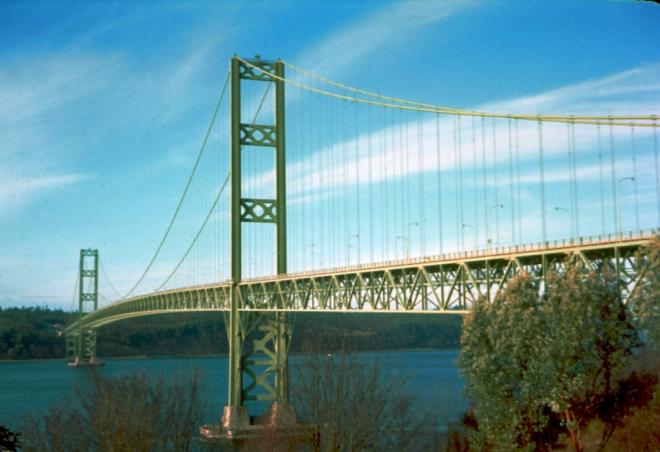 View of the Tacoma Narrows Bridge in 1967