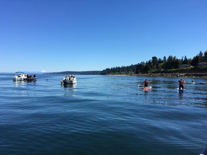 A group of scientists monitor the waters near the Edmonds Underwater Dive Park. Photo by Eric Wagner. 