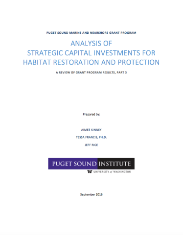 Report cover: Analysis of strategic capital investments for habitat restoration and protection report cover: Analysis of strategic capital investments for habitat restoration and protection