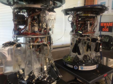 Monitoring devices deployed by NOAA for detecting harmful algal blooms. Photo by Rachael Mueller. 