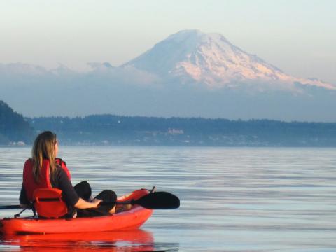 A kayaker on Puget Sound. Photo courtesy of Washington State Department of Ecology.