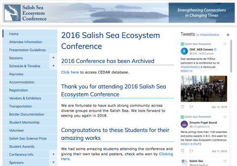 Screenshot of archived SSEC 2016 website at http://www.wwu.edu/salishseaconference/archived/2016/ Screenshot of archived SSEC 2016 website at http://www.wwu.edu/salishseaconference/archived/2016/