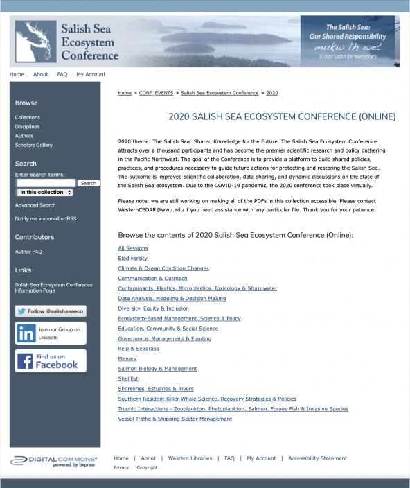 Screenshot of Salish Sea Ecosystem Conference website 