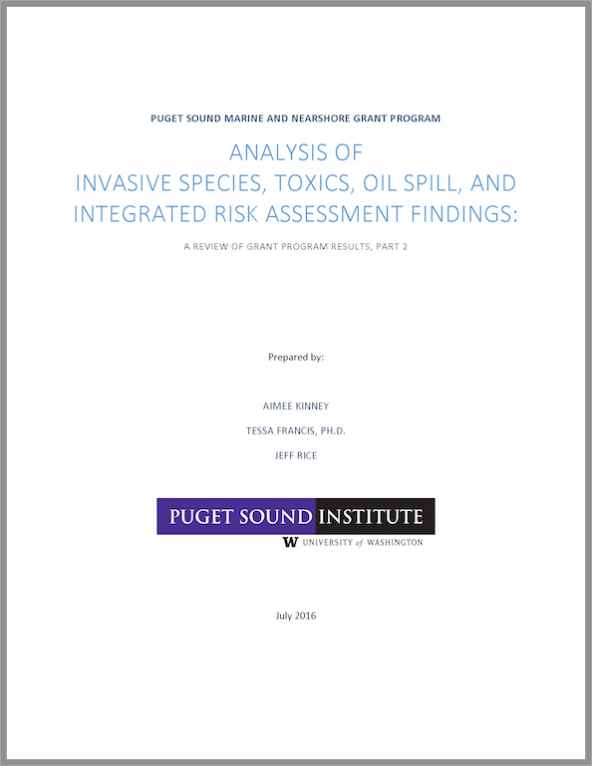 report cover: Analysis of invasive species, toxics, oil spill, and integrated risk assessment findings