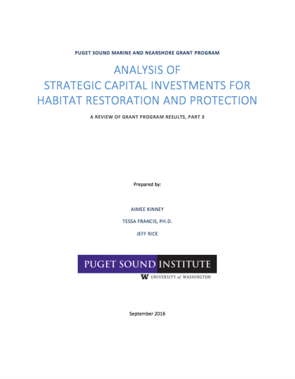 report cover: Analysis of strategic capital investments for habitat restoration and protection