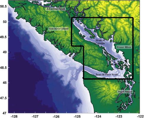  Figure 1 from Masson and Perry 2013 identifies the area of focus for the Strait of Georgia Ecosystem Research Initiative.
