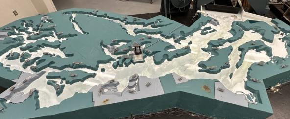 A physcial model of Puget Sound shown without water.