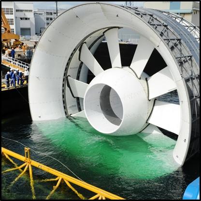 Tidal turbines like this one developed by OpenHydro, Ltd. will be installed in Puget Sound in mid 2015 as part of a demonstration project. Sustainable, large-scale development of tidal energy will require studying and learning from these early-stage projects. Image source: OpenHydro, Ltd./DCNS