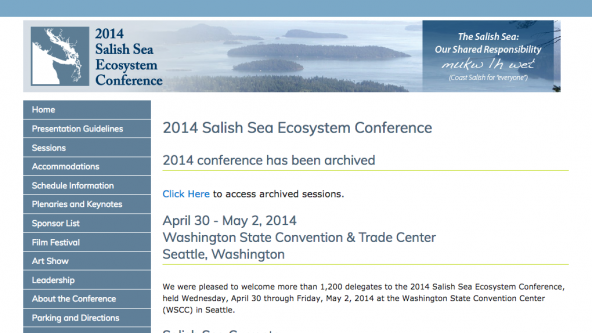 Screenshot of archived SSEC 2014 website at http://www.wwu.edu/salishseaconference/archived/2014/
