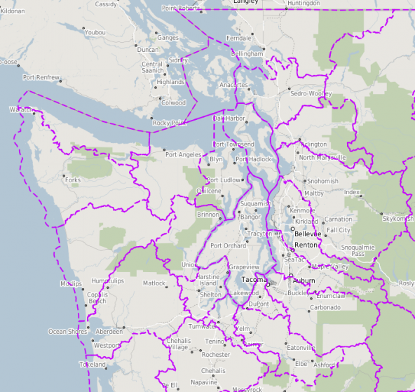 WRIA boundaries in Puget Sound area