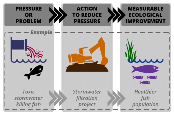 Implementation Strategy process: pressure --> action --> improvement. Diagram: Puget Sound Institute