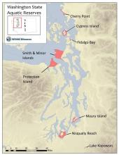 Location of eight aquatic reserves in Washington. Map: WA DNR Location of eight aquatic reserves in Washington. Map: WA DNR
