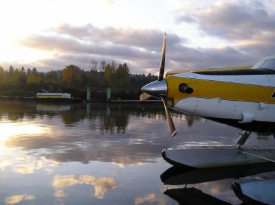 The float plane prepares to take off. Photo by Jeff Rice for the Encyclopedia of Puget Sound. 