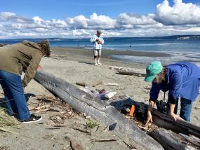 Sheryl and Todd Ramsey with Gretchen Waymen-Palmer in the wood zone of Point No Point beach. Photo: Eric Wagner