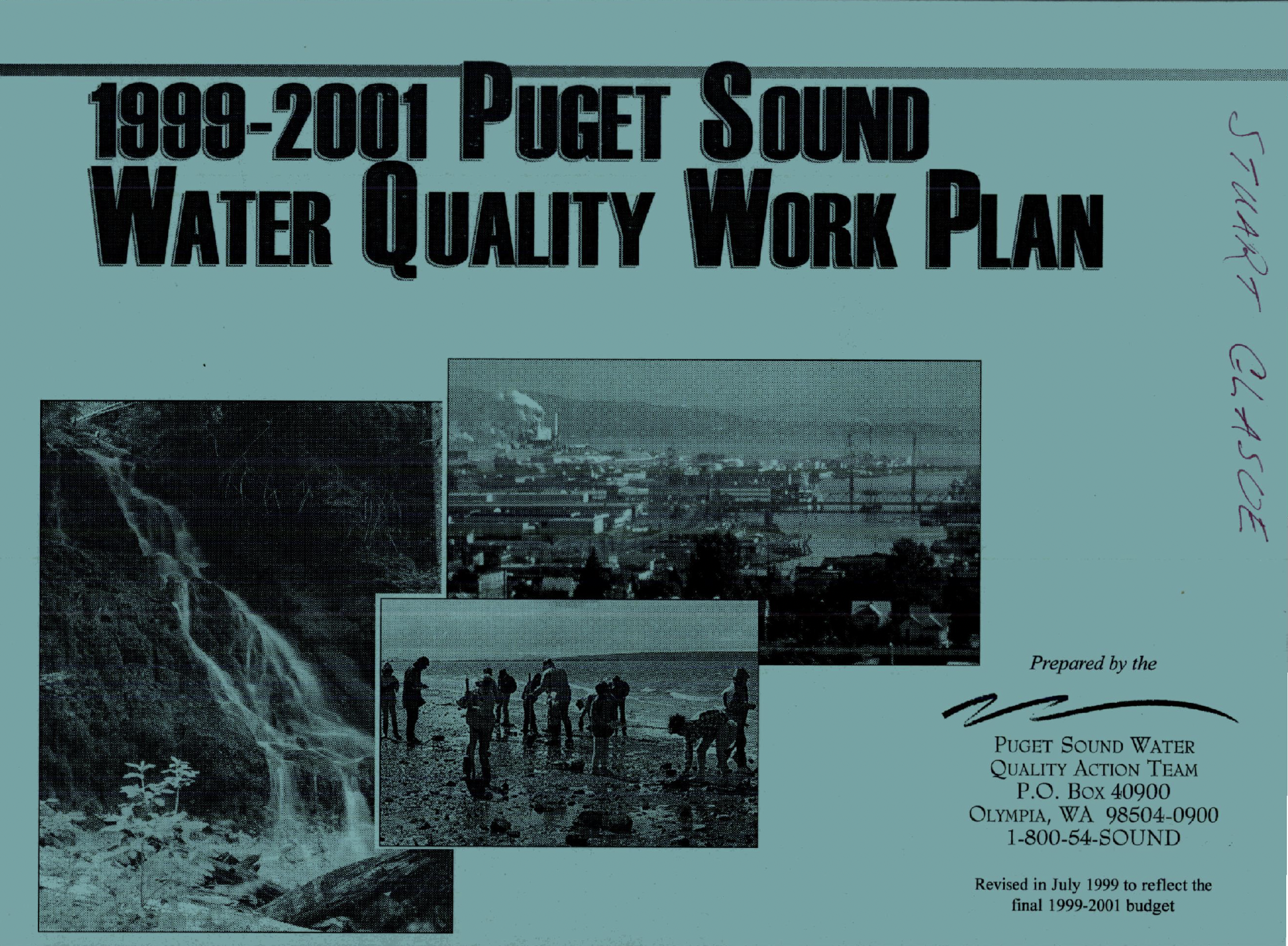 1999–2001 Puget Sound Water Quality Work Plan report cover