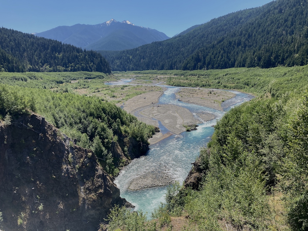 View of the Elwha River above the site of the former Glines Canyon Dam in 2021. Photo: Sylvia Kantor